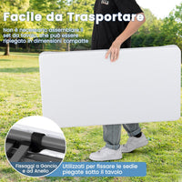 Tavolo e Sedie da Giardino, Set Tavolo da Picnic Pieghevole con 2 Panchine, Piano in HDPE, Struttura in Metallo, Tavolo da Picnic per 4 Persone, 108 x 60 x 70 cm