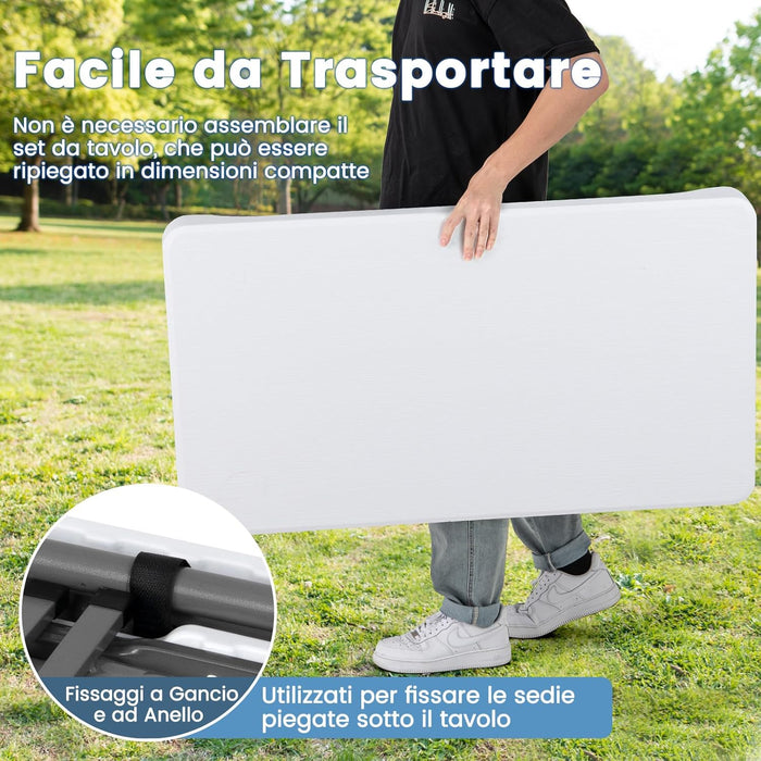 Tavolo e Sedie da Giardino, Set Tavolo da Picnic Pieghevole con 2 Panchine, Piano in HDPE, Struttura in Metallo, Tavolo da Picnic per 4 Persone, 108 x 60 x 70 cm