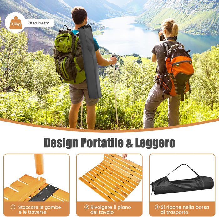 Tavolo da Campeggio Pieghevole per Esterni, Tavolo Picnic in Legno con Borsa Portatile, Tavolo da Campeggio Multifunzione per Spiaggia, Picnic, Pesca, Barbecue, 69 x 69 x 42 cm (Naturale)