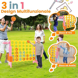 Forza 4 Gigante, Forza Quattro per Bambini con Canestro, Palla, 5 Anelli e 42 Piedine, Giochi Educativi da Esterno ed Interno per Vacanze e Feste, Ideale per Bambini +3 Anni
