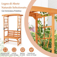 Panchina 2 Posti con Arco da Giardino per Rose e Rampicanti, Pengolato con Panchina in Legno di Abete, Graticcio per Piante da Esterno per Balcone, Cortile e Terrazzo (120 x 58 x 189 cm)