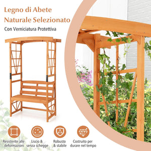 Panchina 2 Posti con Arco da Giardino per Rose e Rampicanti, Pengolato con Panchina in Legno di Abete, Graticcio per Piante da Esterno per Balcone, Cortile e Terrazzo (120 x 58 x 189 cm)