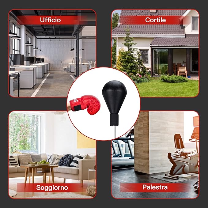 Sacco da Boxe da Terra Regolabile in 4 Posizioni, Sacco da Boxe con Supporto e Base Stabile, Ideale per Adulti e Bambini