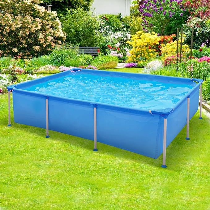 Piscina Fuori Terra, Piscina Rettangolare Grande con Pompa Filtro, Cartuccia e Struttura in Metallo, per Esterni per Bambini e Adulti, Capacità 2612 L, 258 x 179 x 66 cm