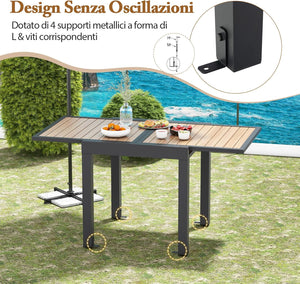 Tavolo da Pranzo 80/160 cm, Tavolo da Esterno in Alluminio per 4-6 Persone, Staffa a Forma di L Inclusa per la Fissazione, Tavolo Metallico Espandibile per Giardino Cortile, 80/160x80x75 cm