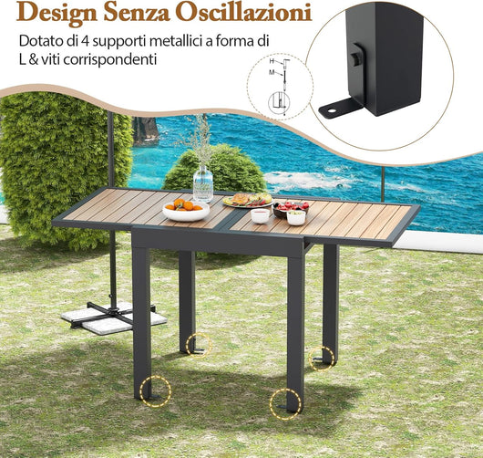 Tavolo da Pranzo 80/160 cm, Tavolo da Esterno in Alluminio per 4-6 Persone, Staffa a Forma di L Inclusa per la Fissazione, Tavolo Metallico Espandibile per Giardino Cortile, 80/160x80x75 cm