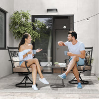 Sedie Girevoli per Giardino, Set di 2 Sedie da Esterno con Telaio in Metallo Resistente, Cuscino Morbido, Schienale a Motivo Floreale, Sedia Girevole per Giardino e Balcone