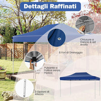 Gazebo Pop-up Pieghevole 3 x 4,5 m, Gazebo da Giardino Impermeabile Altezza Regolabile con Fori di Drenaggio, Tenda da Giardino Antivento con Borsa di Trasporto a Ruote (Blu)