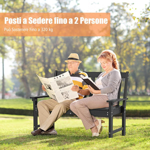 Panchina da Esterno, Panca da Giardino in HDPE Resistente con Schienale e Braccioli, Panchina da Parco, Balcone, Spogliatoio e Cortile, 132 x 65 x 91 cm (Nero)