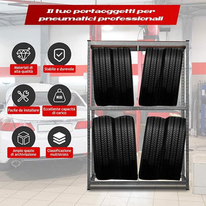 Scaffale Portagomme, Scaffale per Pneumatici in Acciaio 3 Ripiani, Scaffale per 8 Gomme da Officina Garage, 795kg, 120 x 40 x 180 cm