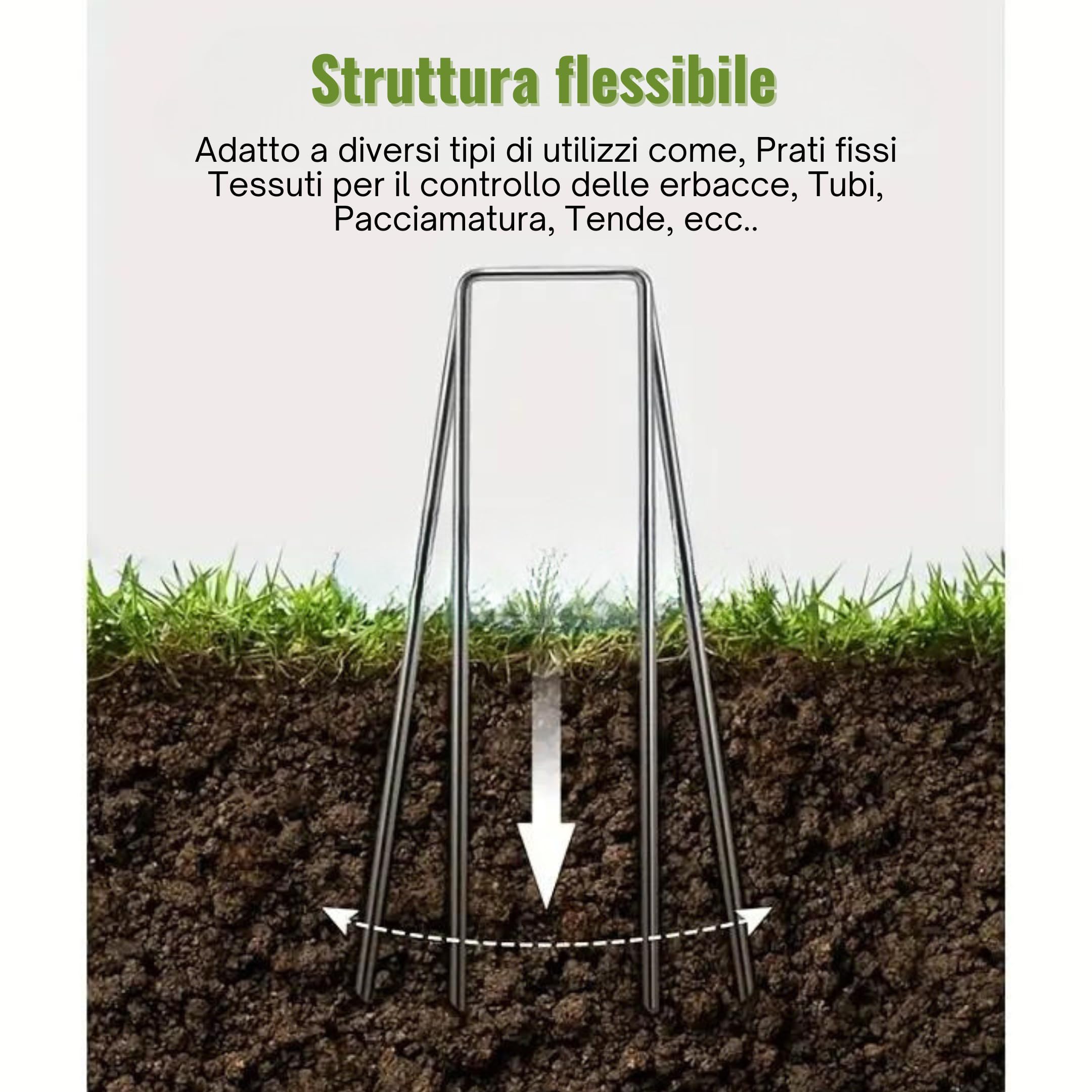 Picchetti telo Pacciamatura in Acciaio Zincato, 300 pz Picchetti a U ø3 mm 17x3x17 cm, Picchetti Giardino, Chiodi per Telo, Prato Sintetico