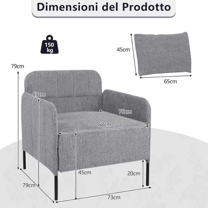 Poltrona Relax, Poltrona Singola in Chenille con Cuscino, Sedia da Soggiorno con Piedini Regolabili, Sedia Moderna per Camera da Letto, Studio, Portata 150 kg