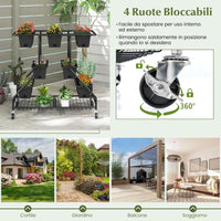 Letto da Giardino Verticale Sollevato con 7 Vasi, Cestini di Stoccaggio, Fori di Drenaggio e 4 Ruote Bloccabili, Scaffale Portafiori da Esterno ed Interno, Piantatore Elevato a 3 Livelli per O