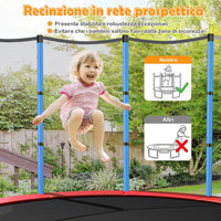 Trampolino Elastico Bambino in Acciaio, Tappeto Elastico Bambini da Esterno e da Interno, con Rete e Cusicnetti Antiscivolo（Blu)