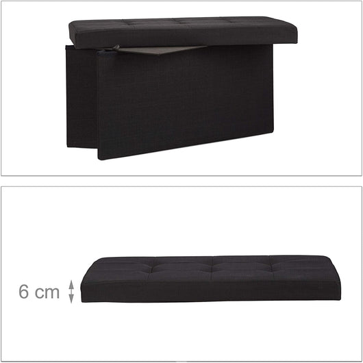 Panca sgabello pouf contenitore pieghevole poggiapiedi 76 cm lino nero 13_0002337