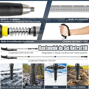 Set 4 in 1 Ciaspole da Neve 53/63/78 cm per Uomini, Donne e Ragazzi con Sistema di Fissaggio, Telaio in Alluminio, Bastoncini da Trekking, Ghette Gambe Impermeabile e Borsa