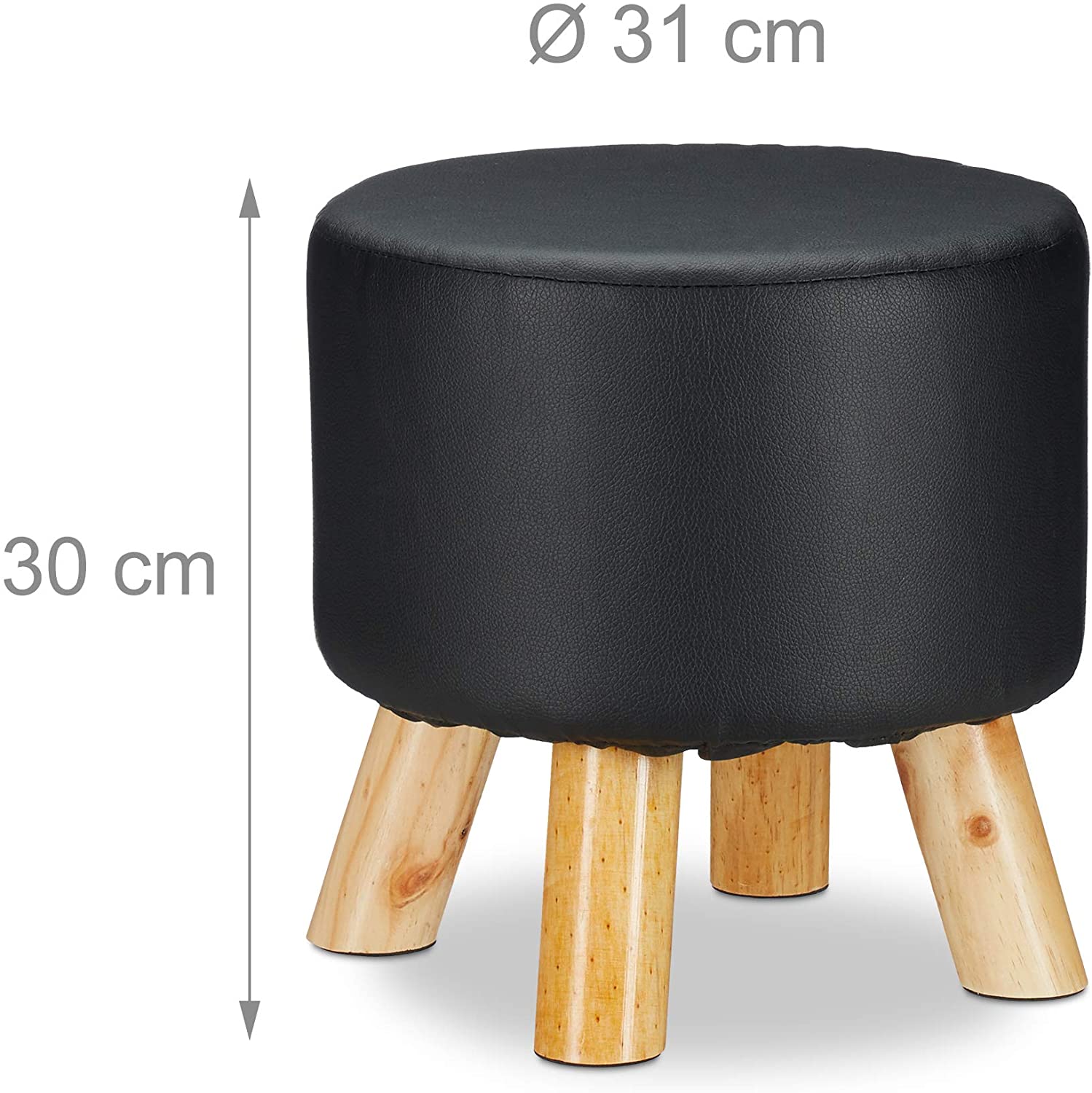 Sgabello rotondo con 4 gambe in legno e sintetico nero 13_0002818_2