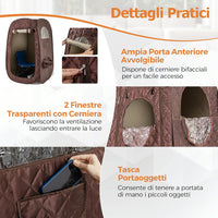 Sauna a Vapore Portatile 3L, Sauna da Casa con 9 Livelli di Regolazione della Temperatura da 40-65℃, Telecomando, Sedia Pieghevole e Massaggiatore per Piedi in Legno (caffè)