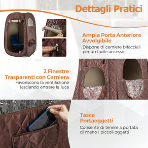 Sauna a Vapore Portatile 3L, Sauna da Casa con 9 Livelli di Regolazione della Temperatura da 40-65℃, Telecomando, Sedia Pieghevole e Massaggiatore per Piedi in Legno (caffè)