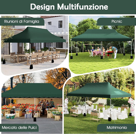 Gazebo Pieghevole da Giardino 3 x 6m, Gazebo Pop-up con Borsa da Trasporto, Regolabile in Altezza, per Feste (Verde)