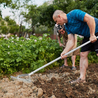 Arieggiatore per Prato 178 cm, Rastrello per Allentare Suolo da 50 cm in Alluminio con Manico Lungo e 19 Denti Curvi, Arieggiatore Manuale da Giardino e Cortile