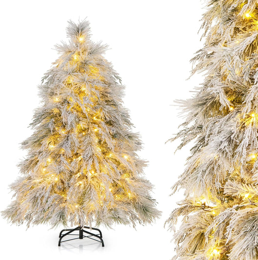 Albero di Natale Innevato 146/180 CM, Albero di Natale ArtificialePre-Luminoso con Cerniera e 150/250 Luci LED Bianche Calde, 279/519 Punte di Ramo, Ago di Pino (146 CM)