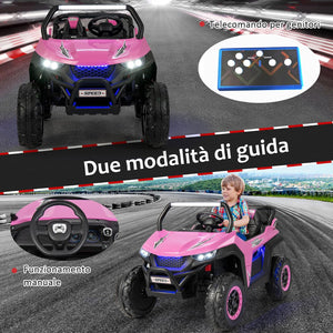 12V Auto Elettrico per Bambini, Macchina Fuoristrada a 2 Posti, Macchina Elettrica con Luci Suoni, Regalo per Bambini 3-8 Anni, 118x74x71 cm (Rosa)