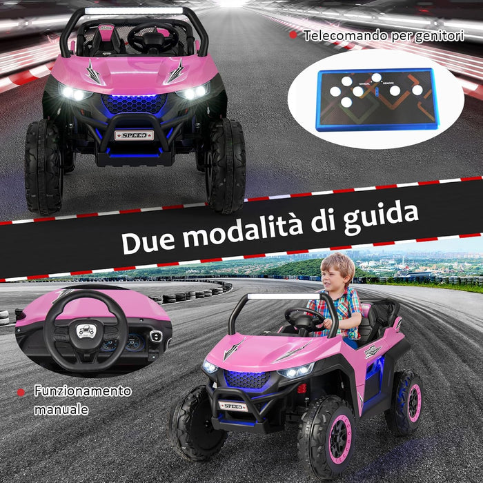 12V Auto Elettrico per Bambini, Macchina Fuoristrada a 2 Posti, Macchina Elettrica con Luci Suoni, Regalo per Bambini 3-8 Anni, 118x74x71 cm (Rosa)