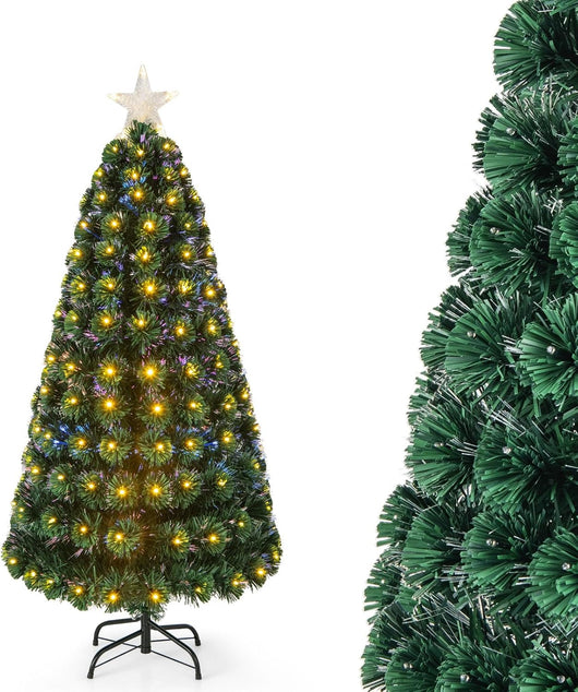 Albero di Natale da 150/180 cm, Albero di Natale Artificiale con 170/230 Rametti in PVC, 170/230 Luci LED, Stella Luminosa e 8 Modalità di Illuminazione, per Casa, Ufficio e Negozio (150 cm)