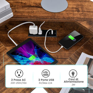 Scrivania Angolare, Scrivania ad Angolo con Presa Elettrica, Supporto per Monitor, Vassoio per Tastiera e Gancio per Cuffie, Scrivania Salvaspazio per Ufficio e Casa (Marrone)