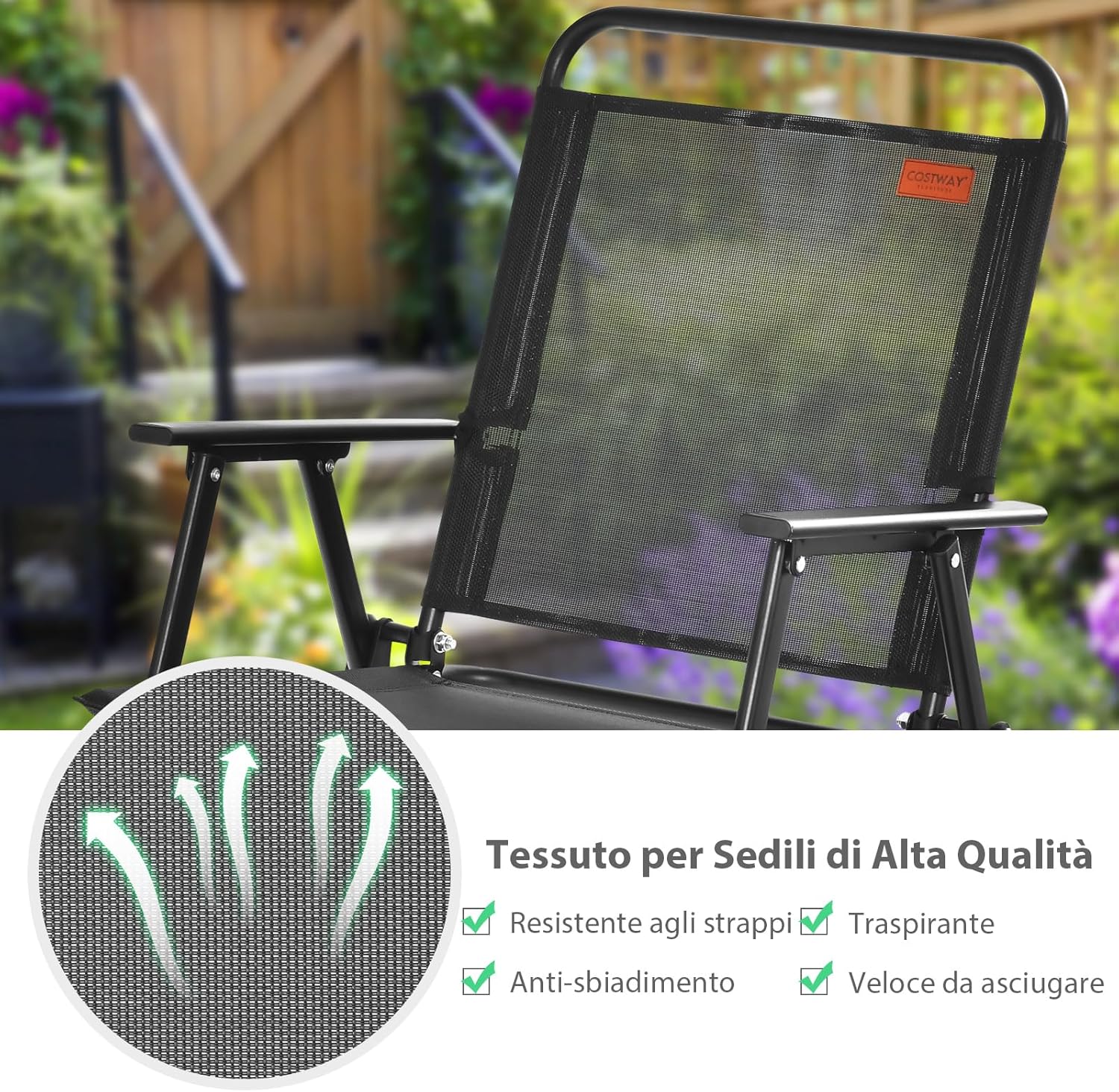 Sedie Pieghevoli da Esterno 4 Pezzi, Sedie da Giardino con Seduta Traspirante e Braccioli Accoglienti, Sedie con Telaio Robusto in Metallo da Giardino Terrazza Balcone Campeggio