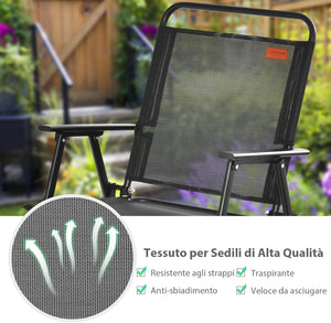 Sedie Pieghevoli da Esterno 4 Pezzi, Sedie da Giardino con Seduta Traspirante e Braccioli Accoglienti, Sedie con Telaio Robusto in Metallo da Giardino Terrazza Balcone Campeggio