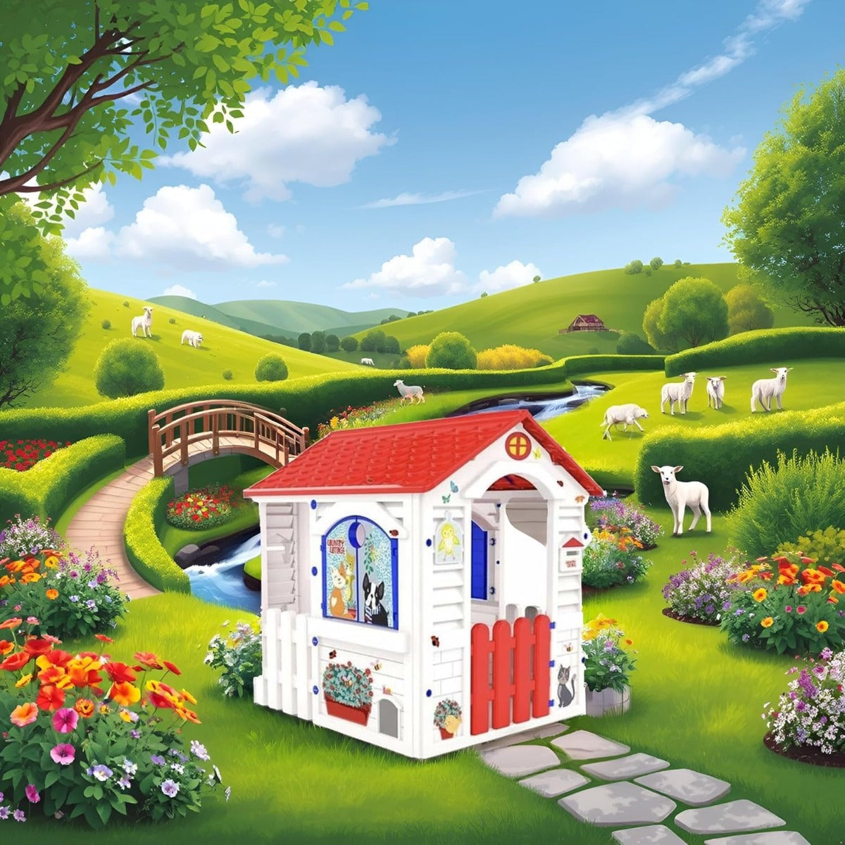 Casetta da giardino bambini Casetta per bambini Country Cottage | Casetta da giardino per bambini dai 2 anni in su | Res