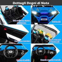 12V Auto Elettrico per Bambini, Macchina Fuoristrada a 2 Posti, Macchina Elettrica con Luci Suoni, Regalo per Bambini 3-8 Anni, 118x74x71 cm (Blu)