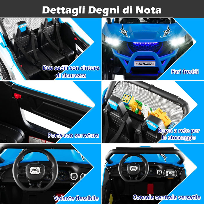 12V Auto Elettrico per Bambini, Macchina Fuoristrada a 2 Posti, Macchina Elettrica con Luci Suoni, Regalo per Bambini 3-8 Anni, 118x74x71 cm (Blu)