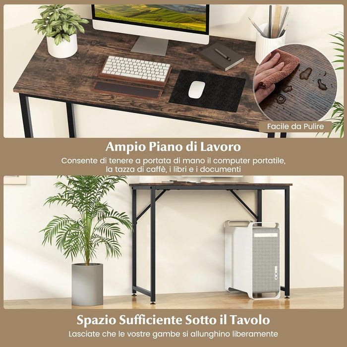 Scrivania per Computer 100 x 50 x 77 cm, Scrivania Moderna e Salvaspazio in Metallo Resistente con Piedini Regolabili, Scrivania Versatile per Casa e Ufficio (Marrone)