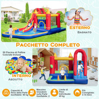 Castello Gonfiabile, Casa Gonfiabile con Scivolo, Piscina, Parete da Arrampicata, Trampolino e Cannone d'Acqua, con ventilatore, per Bambini di 3-10 Anni, 624 x 270 x 235 cm