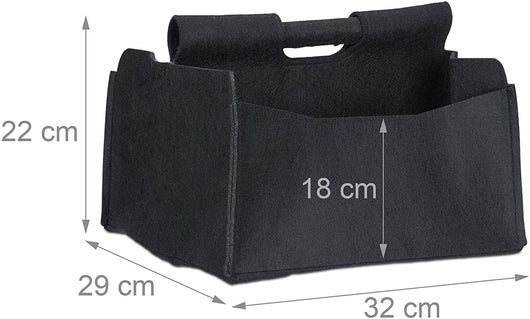 Cestino in feltro portagiornali riviste cestino portaoggetti pieghevole manici 2 scomparti nero 13_0001924_2