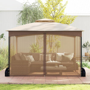 Gazebo da Giardino 3 x 3,6 m, Gazebo con Zanzariera a Doppia Copertura con Sacchetti di Sabbia e Picchetti a Terra, Tenda Impermeabile con Struttura in Metallo per Prato (Kaki)