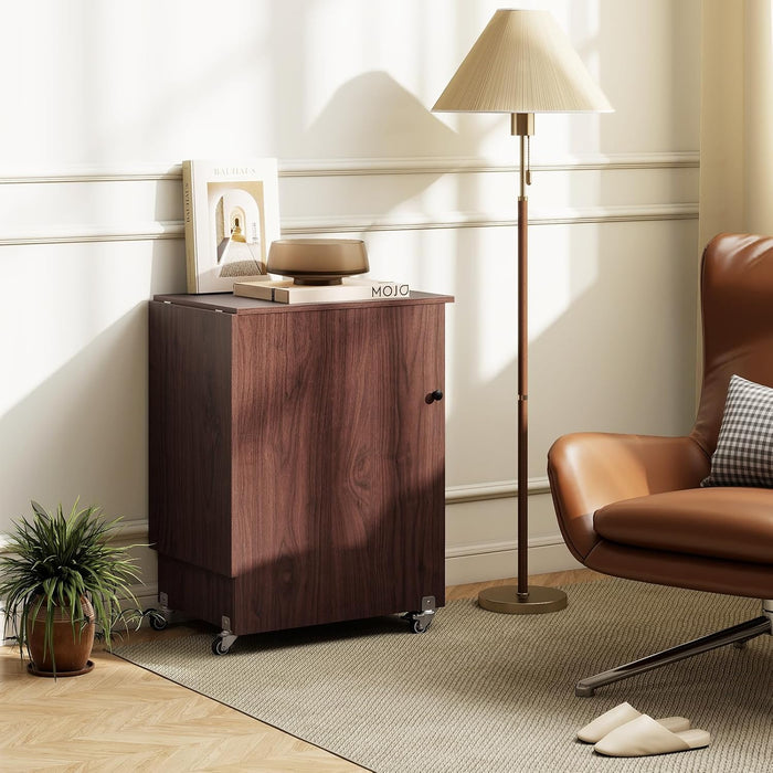 Mobile per Macchina da Cucire Pieghevole, Tavolo da Cucito con Stazione di Ricarica, Ruote Bloccabili, Ripiano e Contenitori (Marrone Scuro, 116 x 41 x 78 cm)