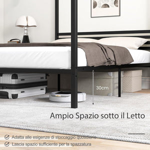 Struttura Letto in Metallo 200x140 cm, Telaio da Letto Matrimoniale con Testiera e 4 Poste, Sostegno Robusto in Metallo, Carico Massimo 300kg