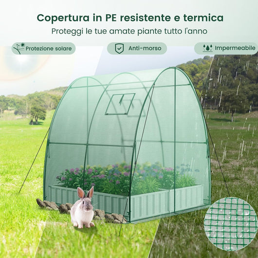 Serra da Giardino 181 x 181 x 200 CM, Serra a Tunnel da Esterno con 2 Porte con Zip, 2 Finestre, Copertura in PE Impermeabile e Tasche Laterali, Serra Invernale per Giardino (Verde)