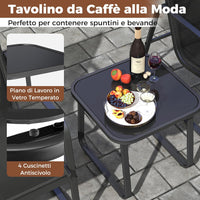 Set da Conversazione a 3 Pezzi, Set di 2 Sedie in Textilene e Tavolino in Vetro Temperato, Set da Giardino a 3 Pezzi con Struttura in Metallo, per Giardino, Terrazza, Piscina (Nero)