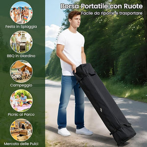 Gazebo Pop-up da Esterno 590 x 300 cm, Gazebo Regolabile in Altezza con Borsa con Ruote, Picchetti, Ancoraggi, Corde Antivento e Sacchi di Sabbia, Tenda Pieghevole per Campeggio (Grigio)