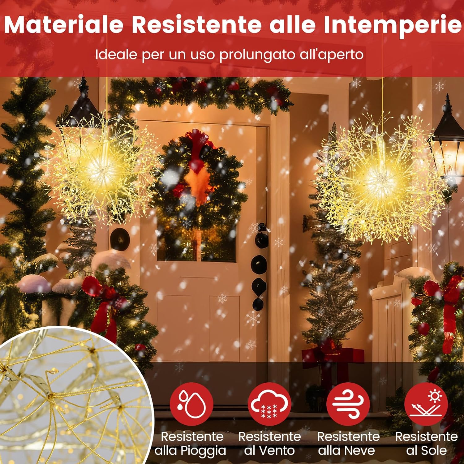 2 Luci a Sfera a LED di Natale, Luce a Sfera Sospese per Esterni con Luci Calde, per Casa, Giardino, Feste