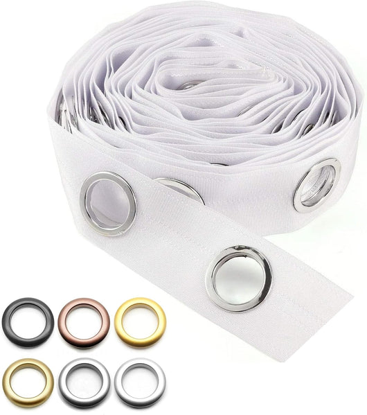 FETTUCCIA Colore Bianca con Borchie Colore Cromo Fascia Nastro per Tenda Vendita al metro lineare