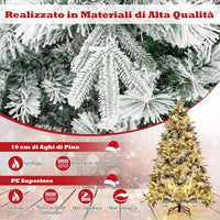 Albero di Natale Innevato136/186 cm, Albero di Natale con 150/250 Luci LED Bianco Caldo, 384/752 Punte di Ramo Miste e Aghi di Pino per Casa e Ufficio (186 cm)