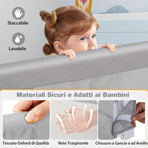 Sponda Letto per Bambini 105/120/150 cm, Barriera di Sicurezza per Neonati, Barriera Letto Pieghevole e Portatile, con Cinghia di Sicurezza (Grigio, 105 x 38 x 43 cm)