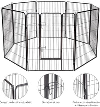 Recinto per Cani da Interno ed Esterno, Recinzione per Animali Domestici con 8 Pannelli di Metallo, Box per Cani, Gatti e Conigli, 80 x 100 cm