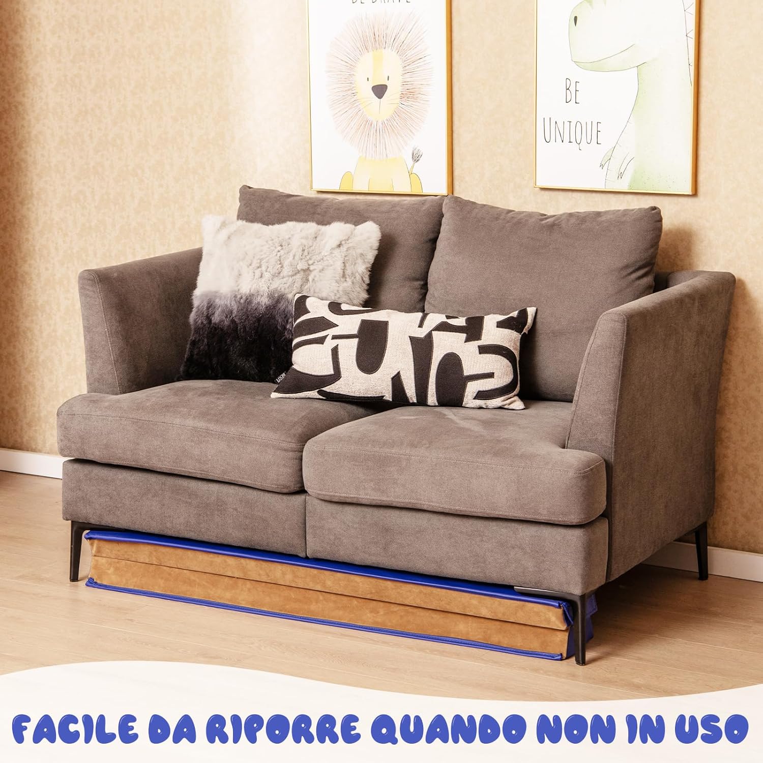 Trave da Ginnastica per Bambini Pieghevole 240 cm, Trave di Equilibrio Portatile conSuperficie in Pelle Scamosciata e Schiuma Morbida, Attrezzatura per Ginnastica a Casa